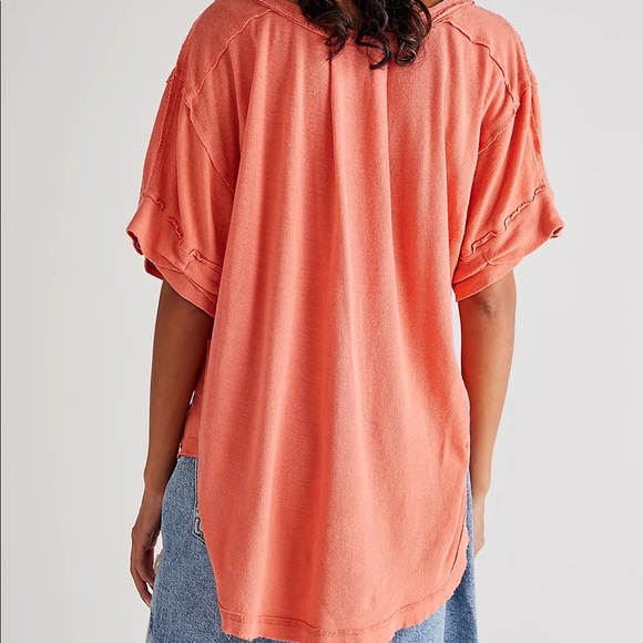 Free People Care FP Heritage Henley Rose Coral Boho Flowy Shirt Size Small - Picture 3 of 10